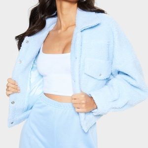 PLT Baby blue cropped teddy trucker jacket